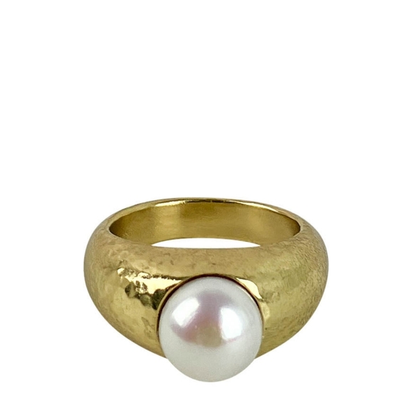 nwt Ulla Johnson Sz 7.5 Elegant Hammered Brass Pearl Diana Ring